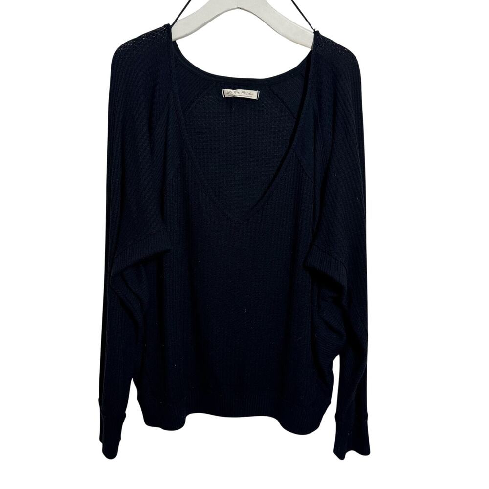 Free People We The Free Laguna Thermal Oversized Top Women M Black Boho Minimal